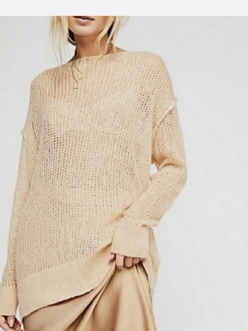 Free People Cream/Beige Open-Weave Loose Knit Mohair Sweater